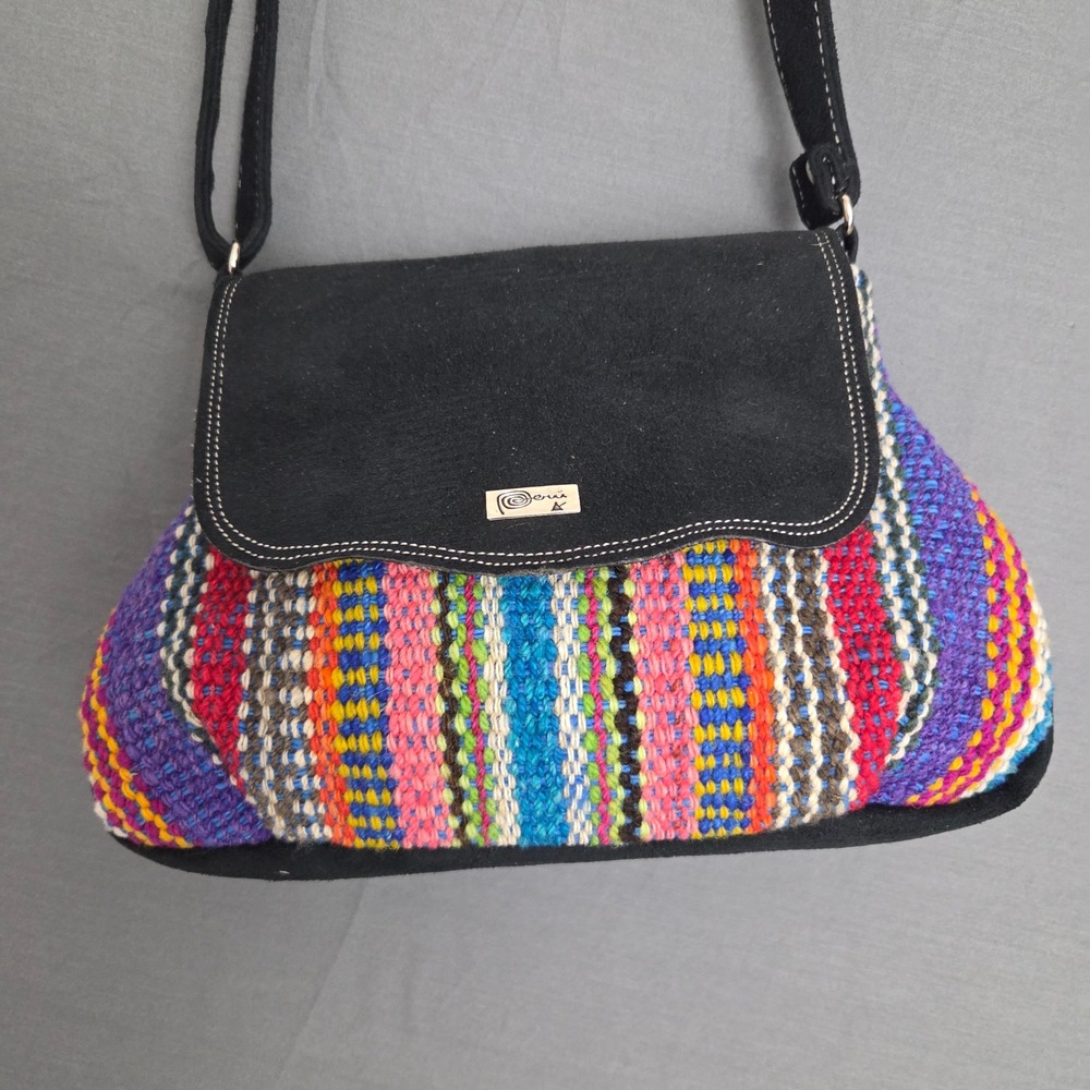 Peruvian Handwoven Manta Textile and Suede Crossbody Bag - Marca Perú Boho Purse